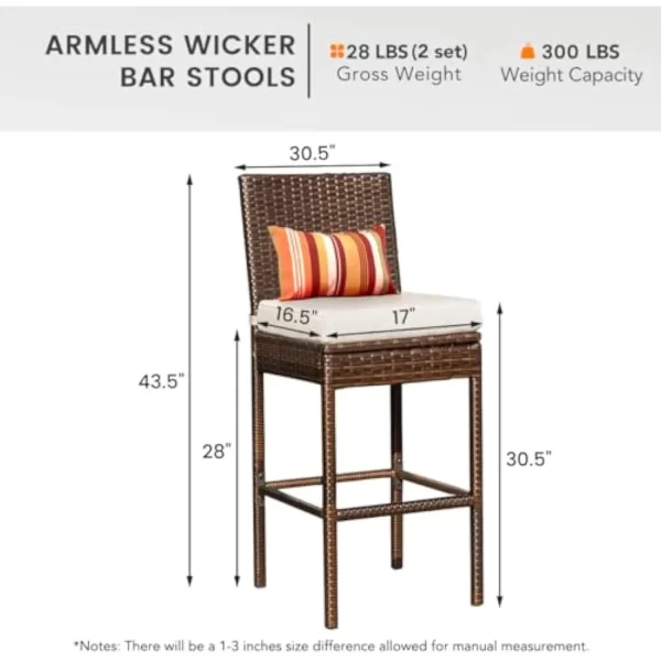 Woven Wicker Counter Height Bar Stool with Back & Cushion - Image 3