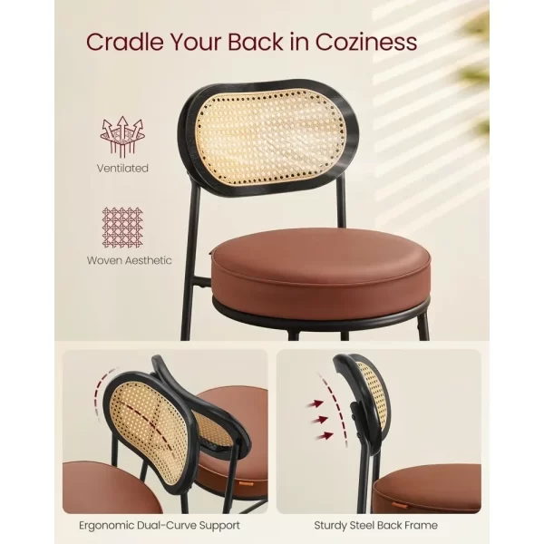 Counter Woven Bar Stool-Rattan Back-Metal Legs-Leather Seat - Image 4