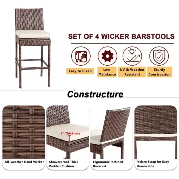 Rattan Woven Counter Height Bar Stool with Back & Weave Seat - Image 6