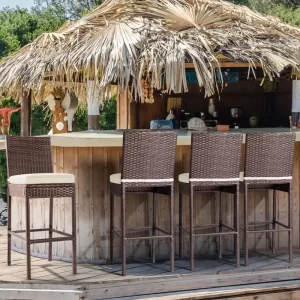 Rattan Woven Counter Height Bar Stool with Back & Weave Seat
