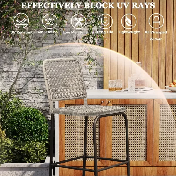 Outdoor Hand Woven Rattan Counter Height Bar Stool with Back - Image 3