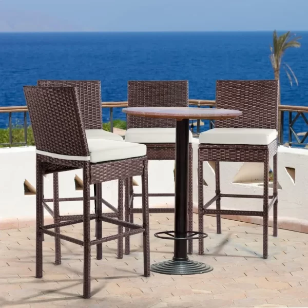 Rattan Woven Counter Height Bar Stool with Back & Weave Seat - Image 3