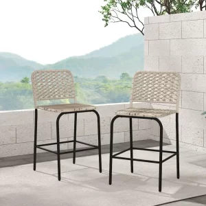 Outdoor Hand Woven Rattan Counter Height Bar Stool with Back