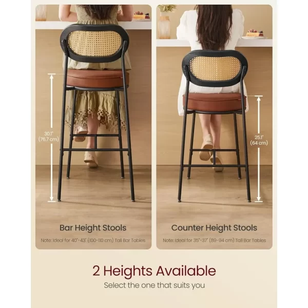 Counter Woven Bar Stool-Rattan Back-Metal Legs-Leather Seat - Image 2