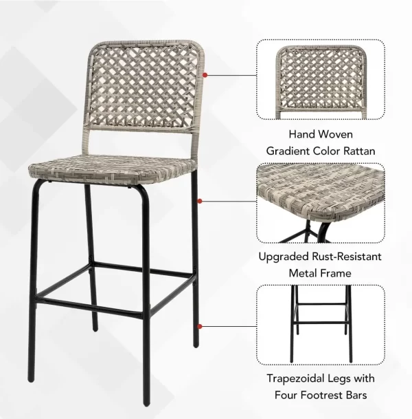 Outdoor Hand Woven Rattan Counter Height Bar Stool with Back - Image 4