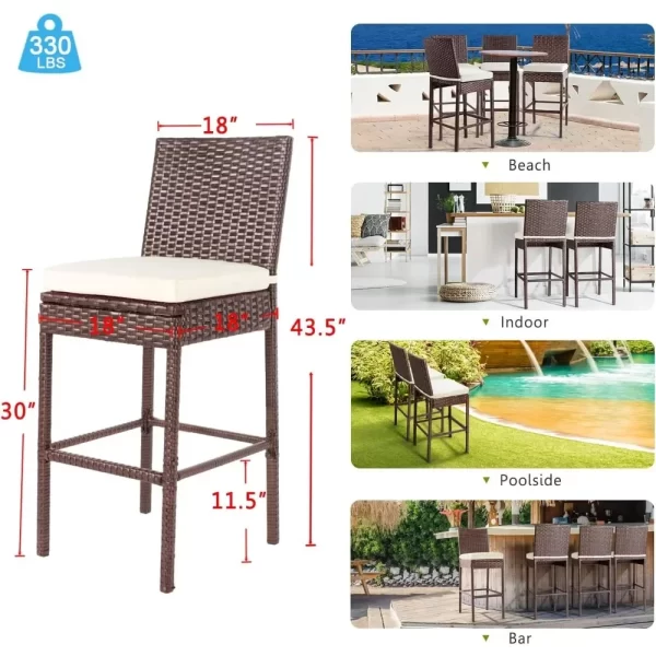 Rattan Woven Counter Height Bar Stool with Back & Weave Seat - Image 2