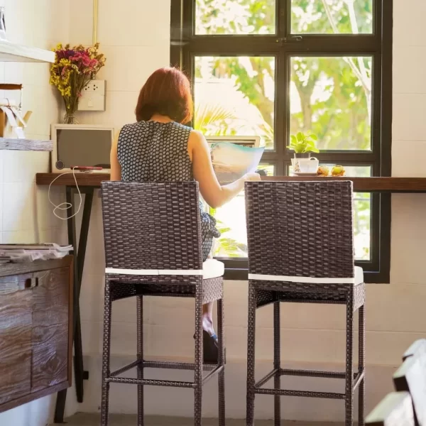Rattan Woven Counter Height Bar Stool with Back & Weave Seat - Image 4