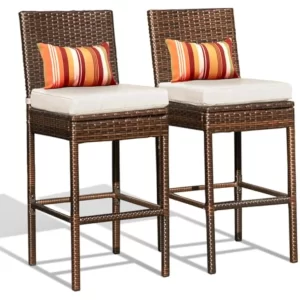 Woven Wicker Counter Height Bar Stool with Back & Cushion