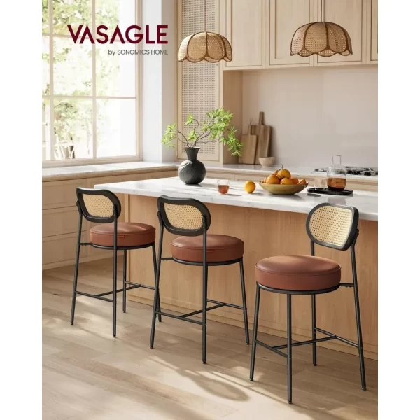 Counter Woven Bar Stool-Rattan Back-Metal Legs-Leather Seat - Image 3